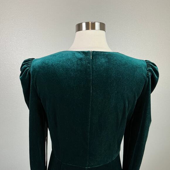 Vince Camuto Long Sleeve Velvet Ruched Midi Sheath Cocktail Dress Green Size 14 - Picture 8 of 13